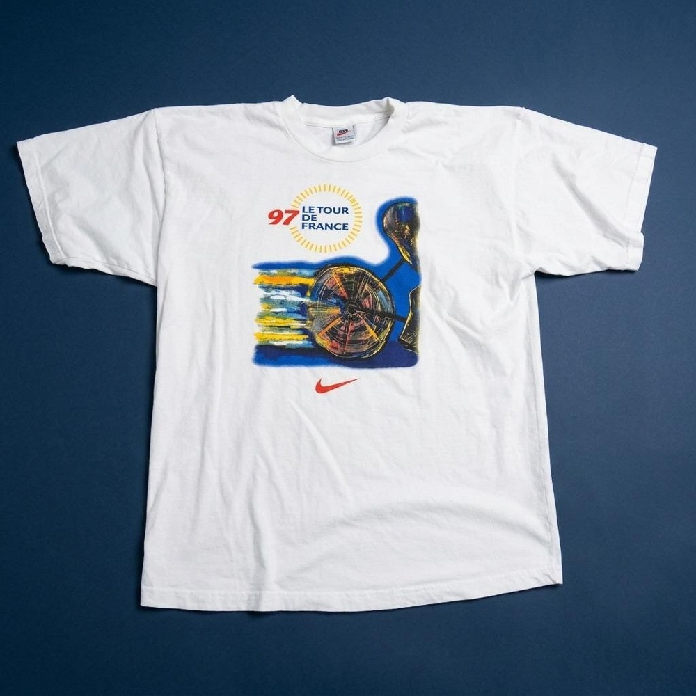 Vintage 1997 Nike Le Tour De France Graphic T-Shirt Men's XL Center Swoosh White